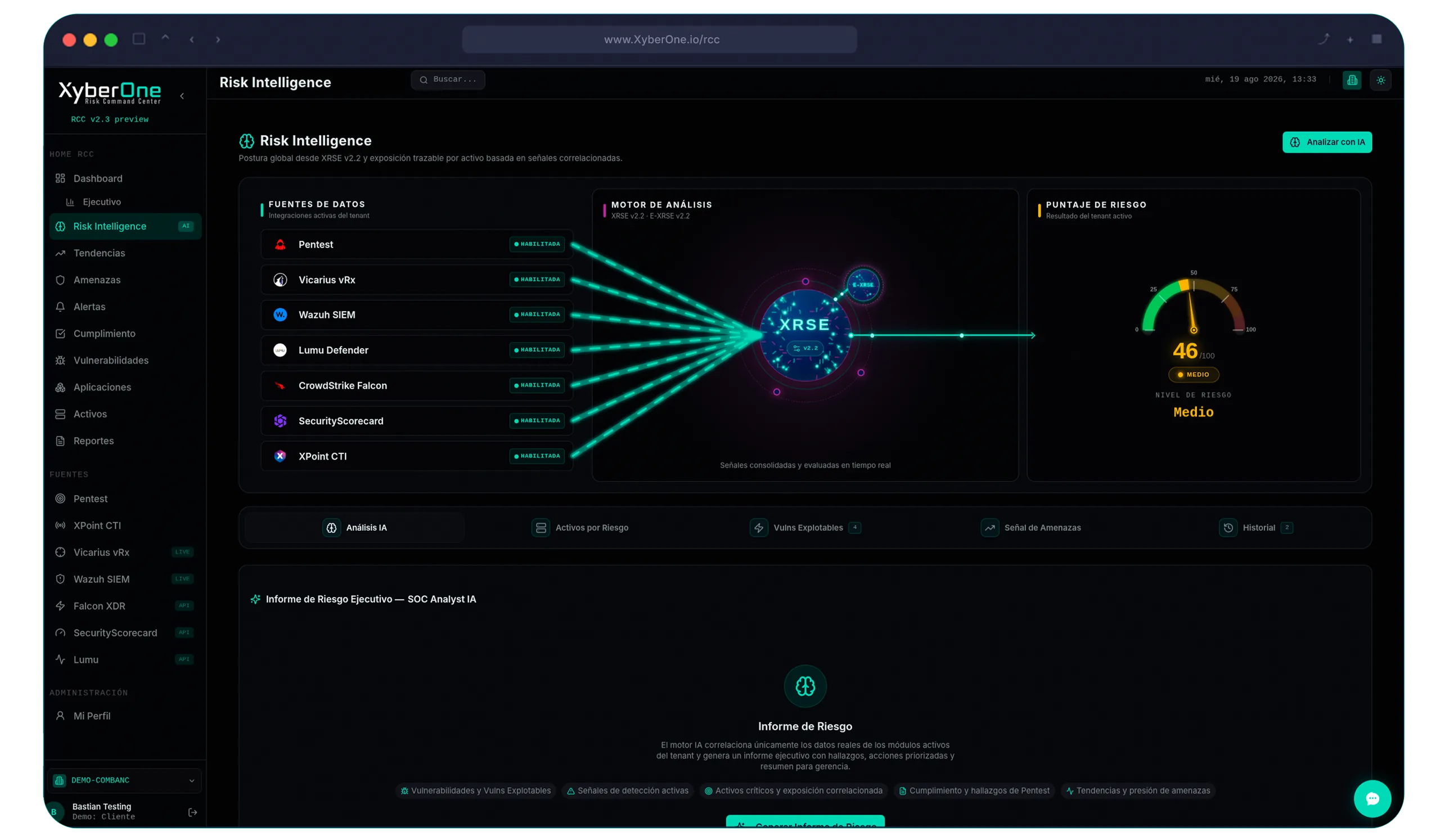 Consola Risk Intelligence de XyberOne RCC